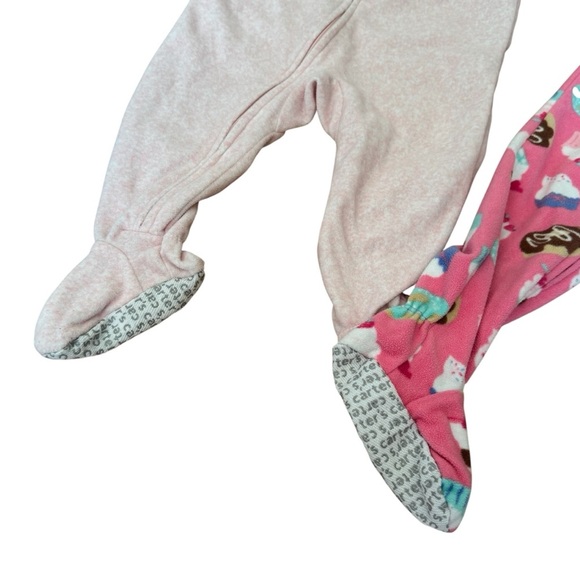 Bundle 12M Baby Girl 3PC Set Footed Fleece Pajamas Carter’s Butterfly Sweets - Picture 5 of 8